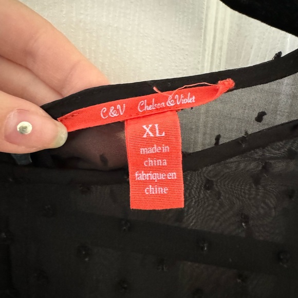 Chelsea & Violet black sheer babydoll top - sz XL - Picture 5 of 6